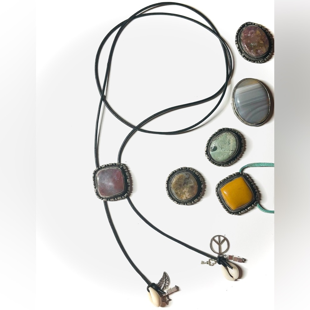 🆕XL Bohemian Gemstone Bolo Tie Statement Choker Necklace Coastal Cowgirl